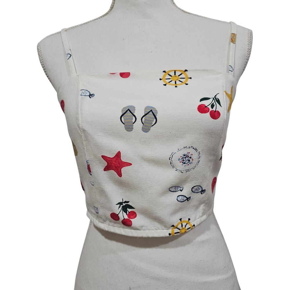 Midnight Sky Linen Blend Crop Top Coastal Grandmacore Summer Size M - Picture 4 of 4